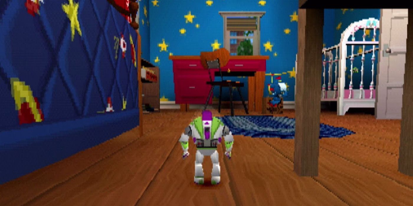 Buzz explores Andy's room in the Toy Story 2 video game