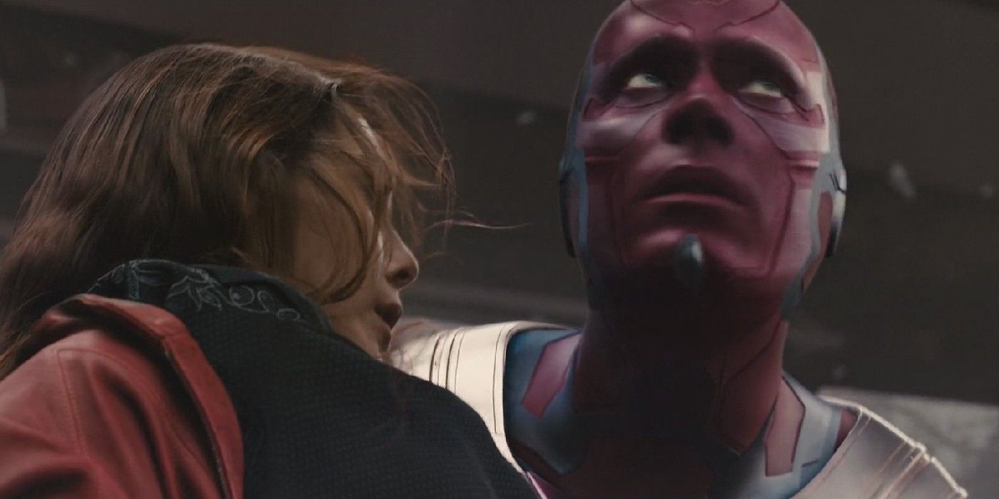 Vision carries Scarlet Witch to safety in Avengers: Age Of Ultron