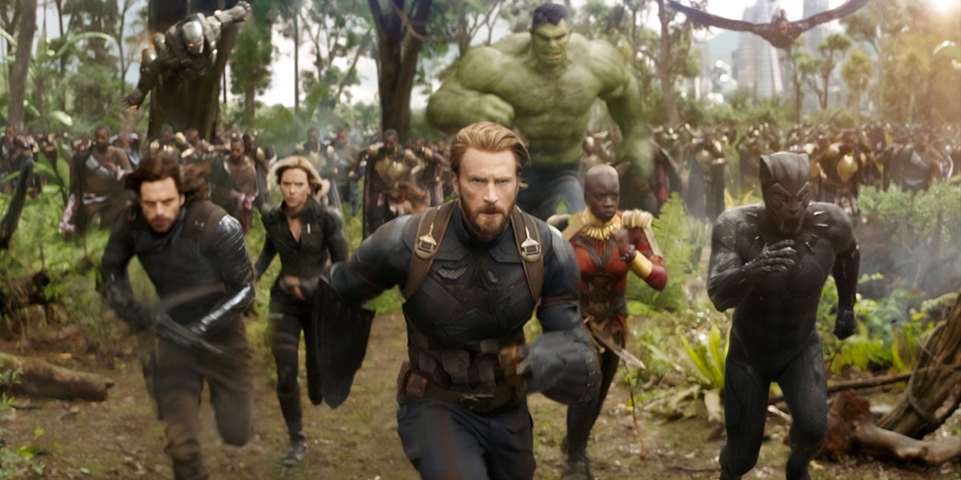 The Avengers run through a forest in Avengers Infinity War