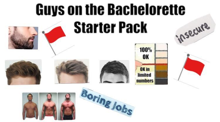 Pictures of beards and red flags in a meme about guys on The Bachelorette