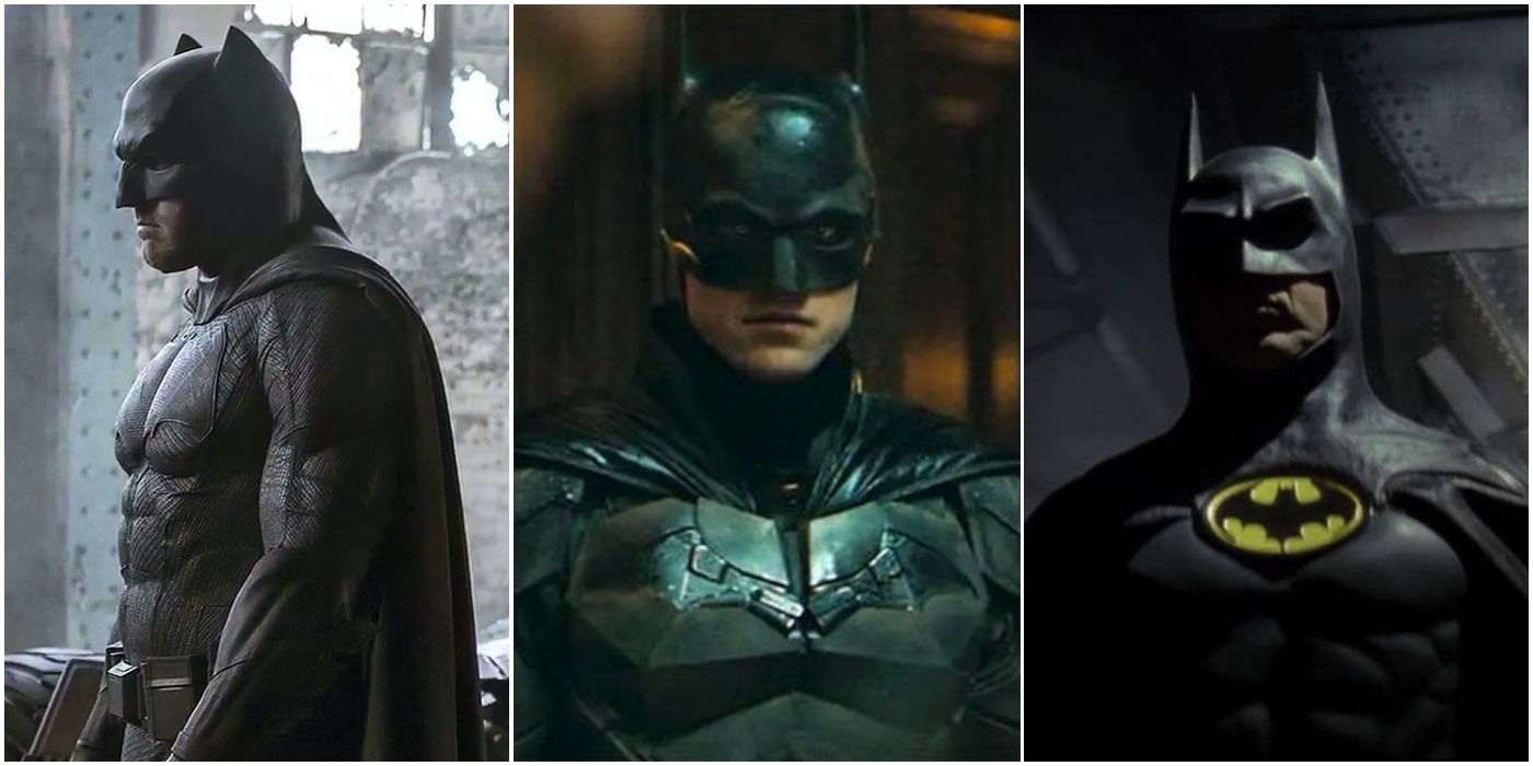 Ben Affleck, Robert Pattinson and Michael Keaton as their respective versions of Batman