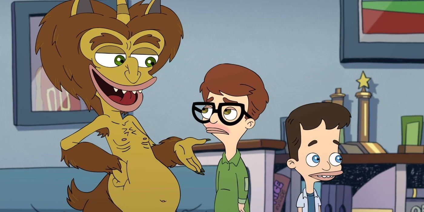Maurice the Hormone Monster talking to Andrew and Nick in Big Mouth