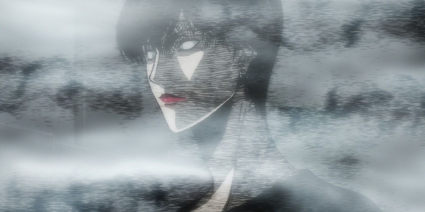 A young woman standing amid mist in the anime The Junji Ito Collection.