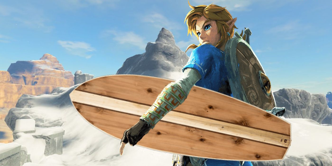 Breath Of The Wild Shield Surfing Link With Surfboard