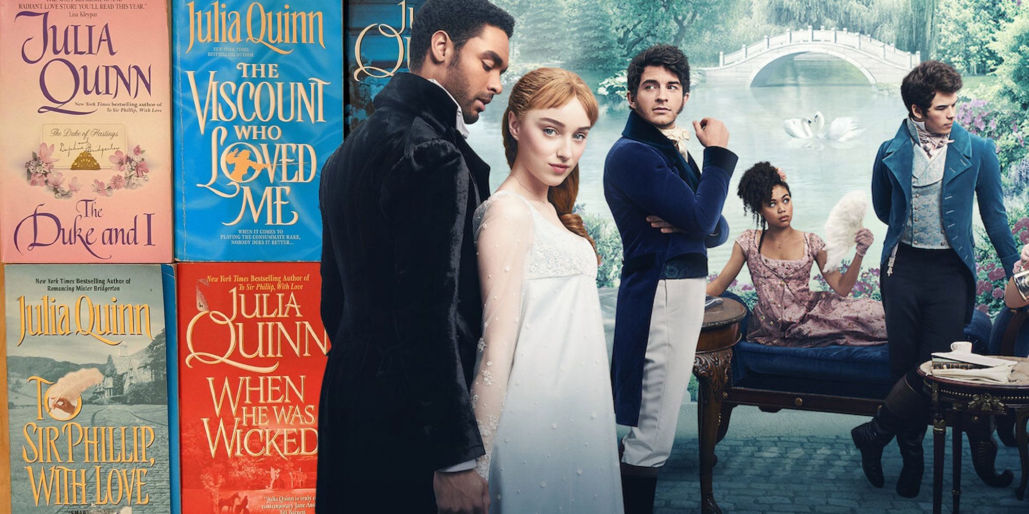 Bridgerton's Netflix book covers reflect changing attitudes toward romance  over the years.