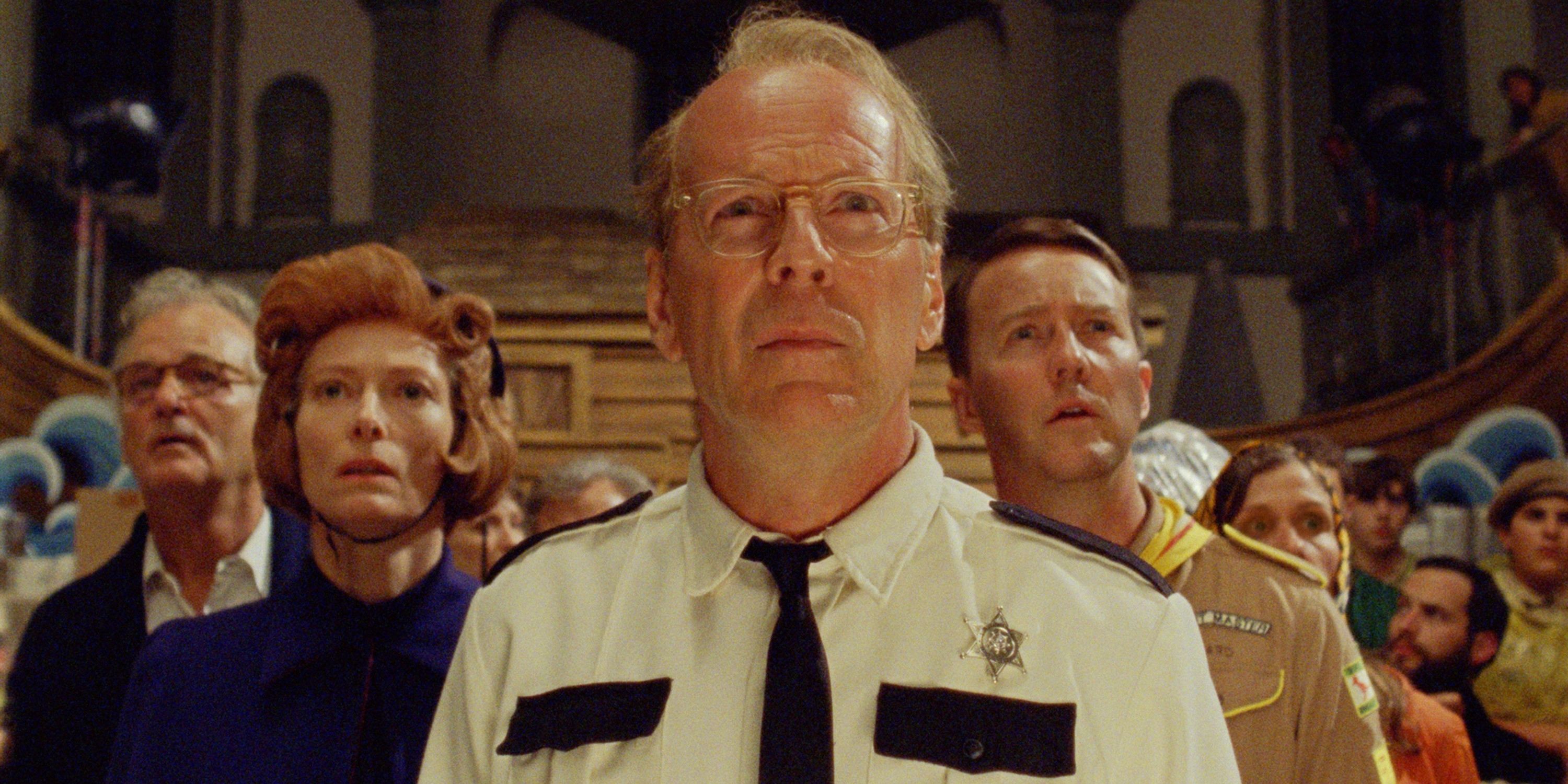 Bruce Willis Moonrise Kingdom with Edward Norton Bill Murray Tilda Swinton