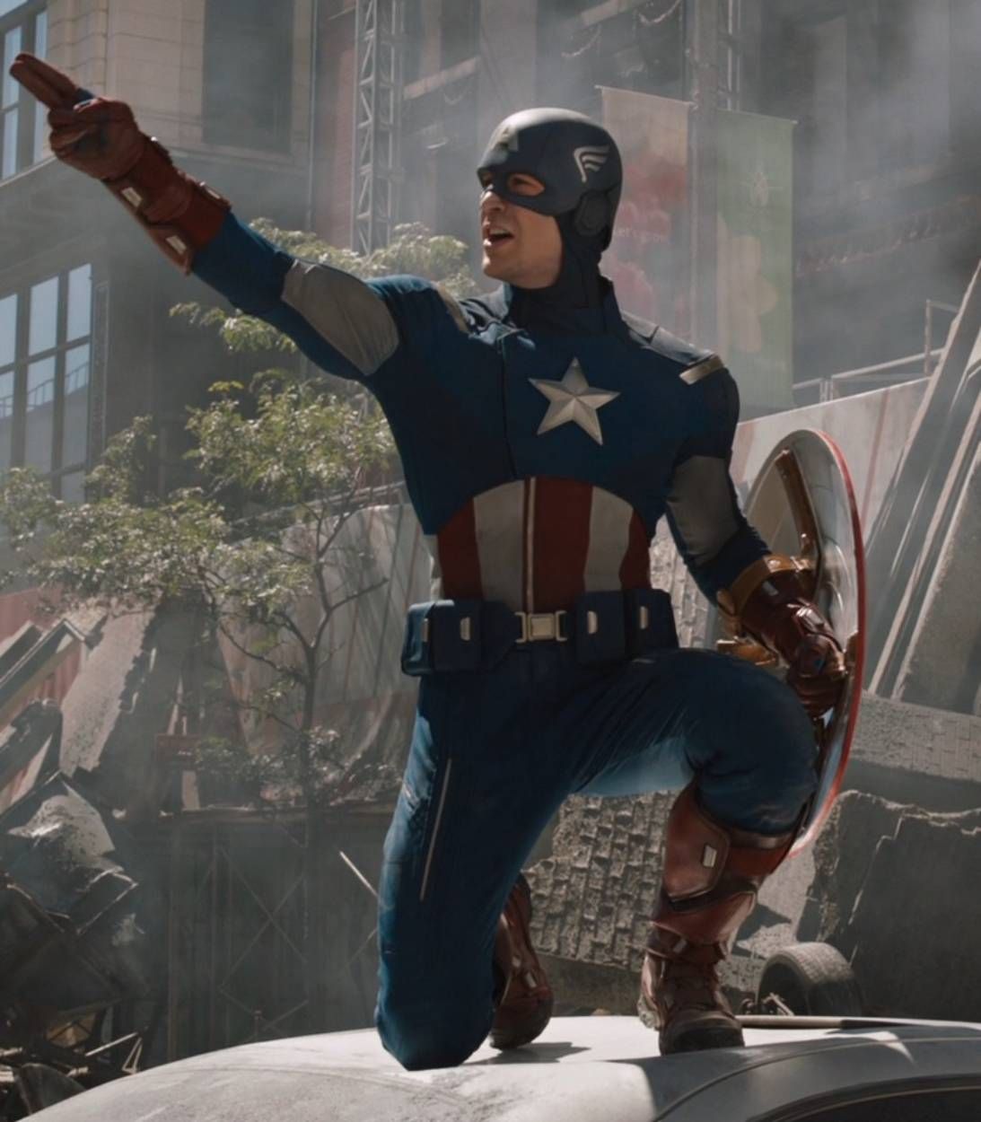 Captain America in the Battle of New York in The Avengers pic vertical