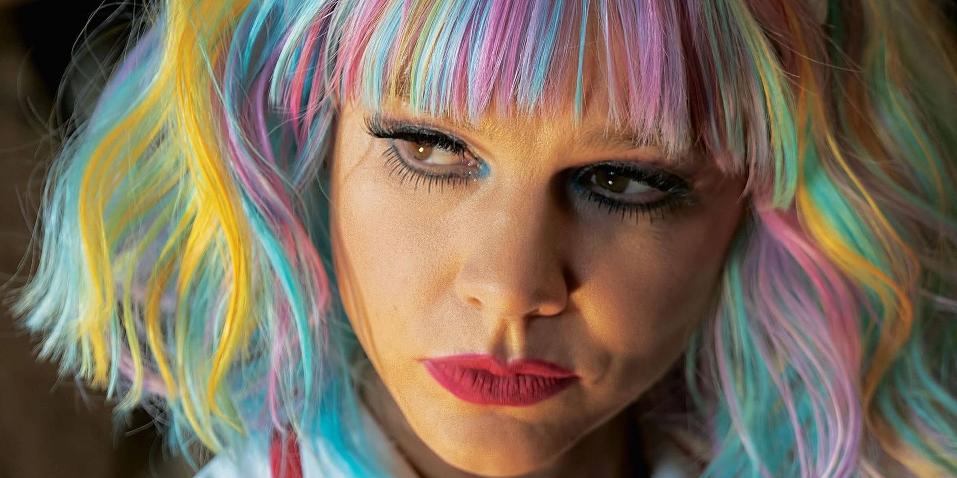 Carey Mulligan wears a multi-colored wig in Promising Young Woman