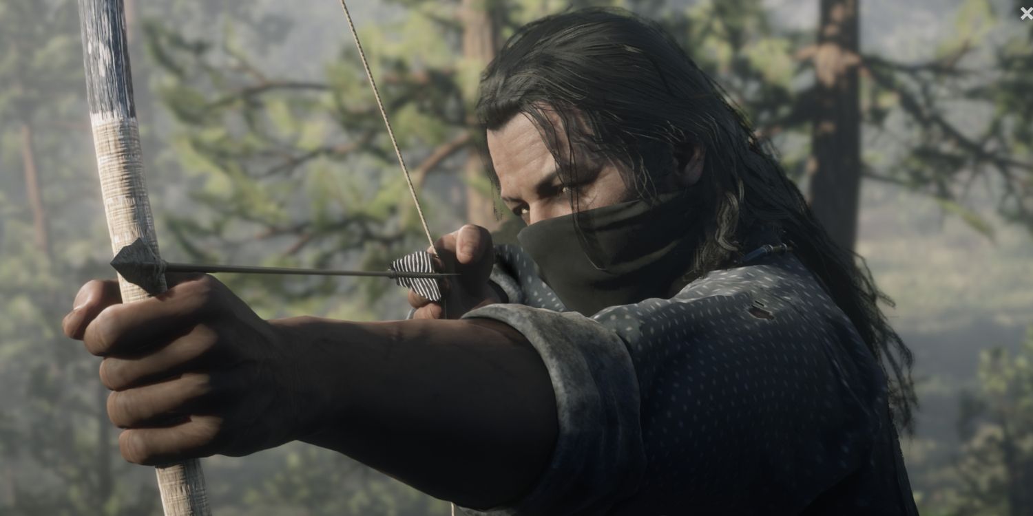 Charles shooting his bow and arrow in Red Dead Redemption 2