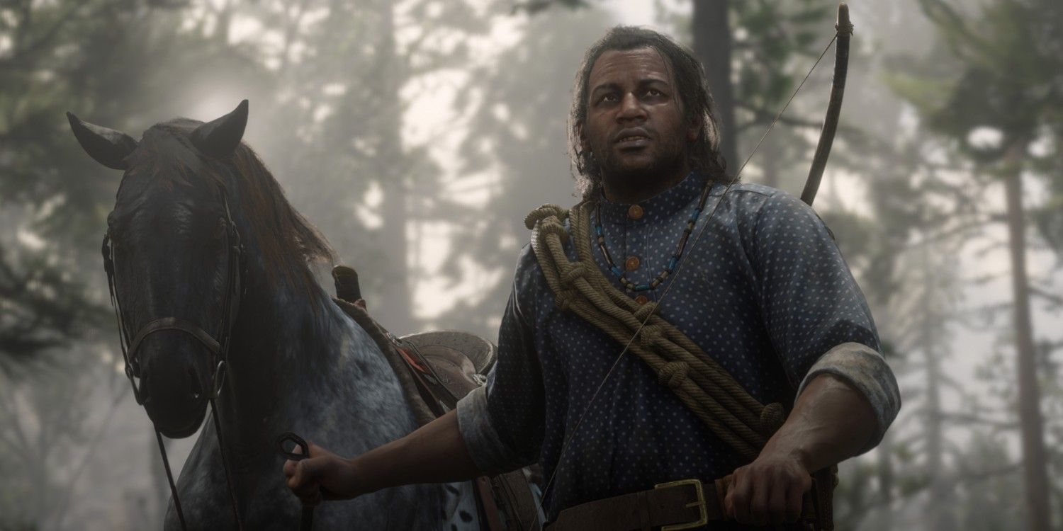 Charles Smith riding his horse in Red Dead Redemption 2