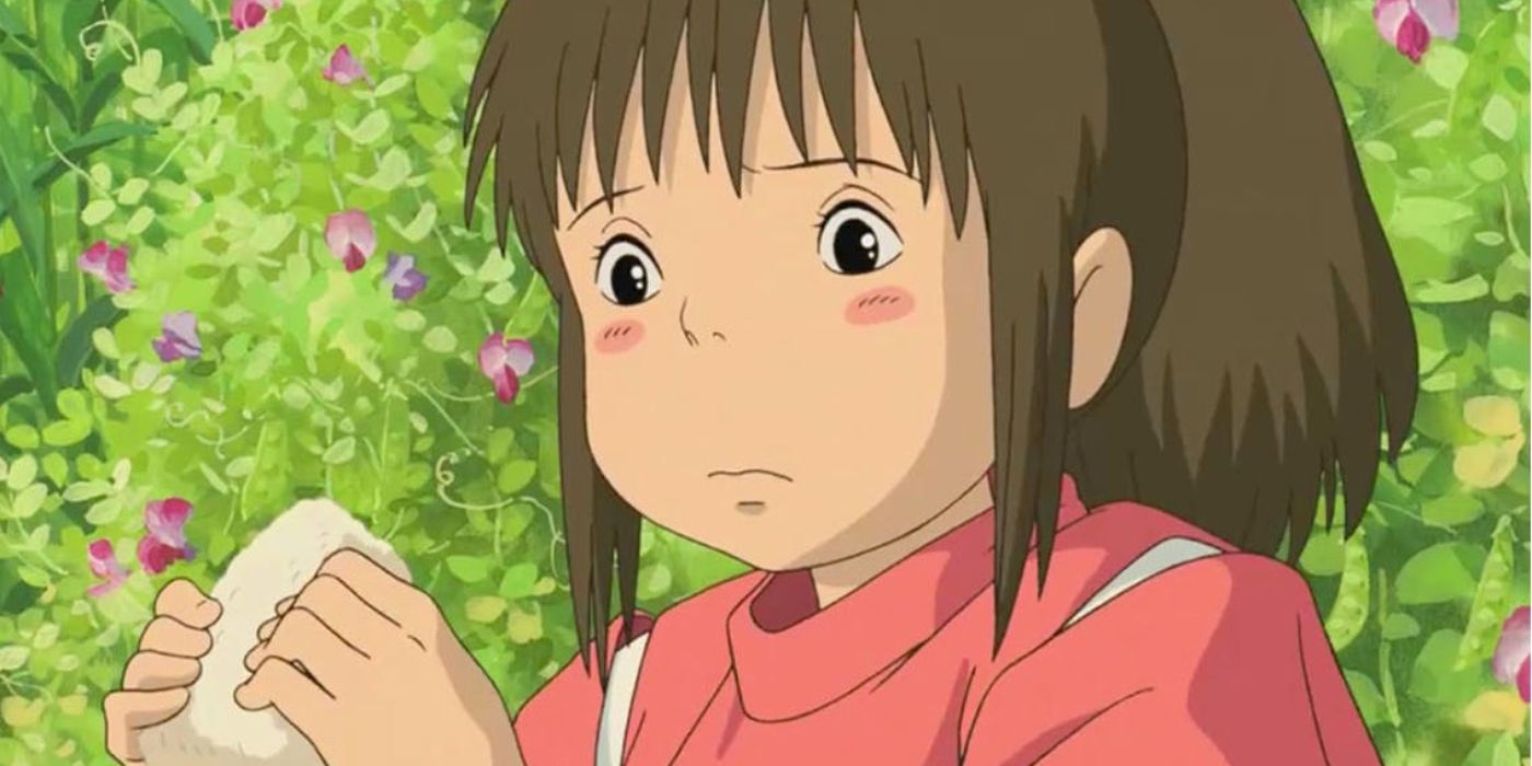Chihiro eating Onigiri in Spirited Away