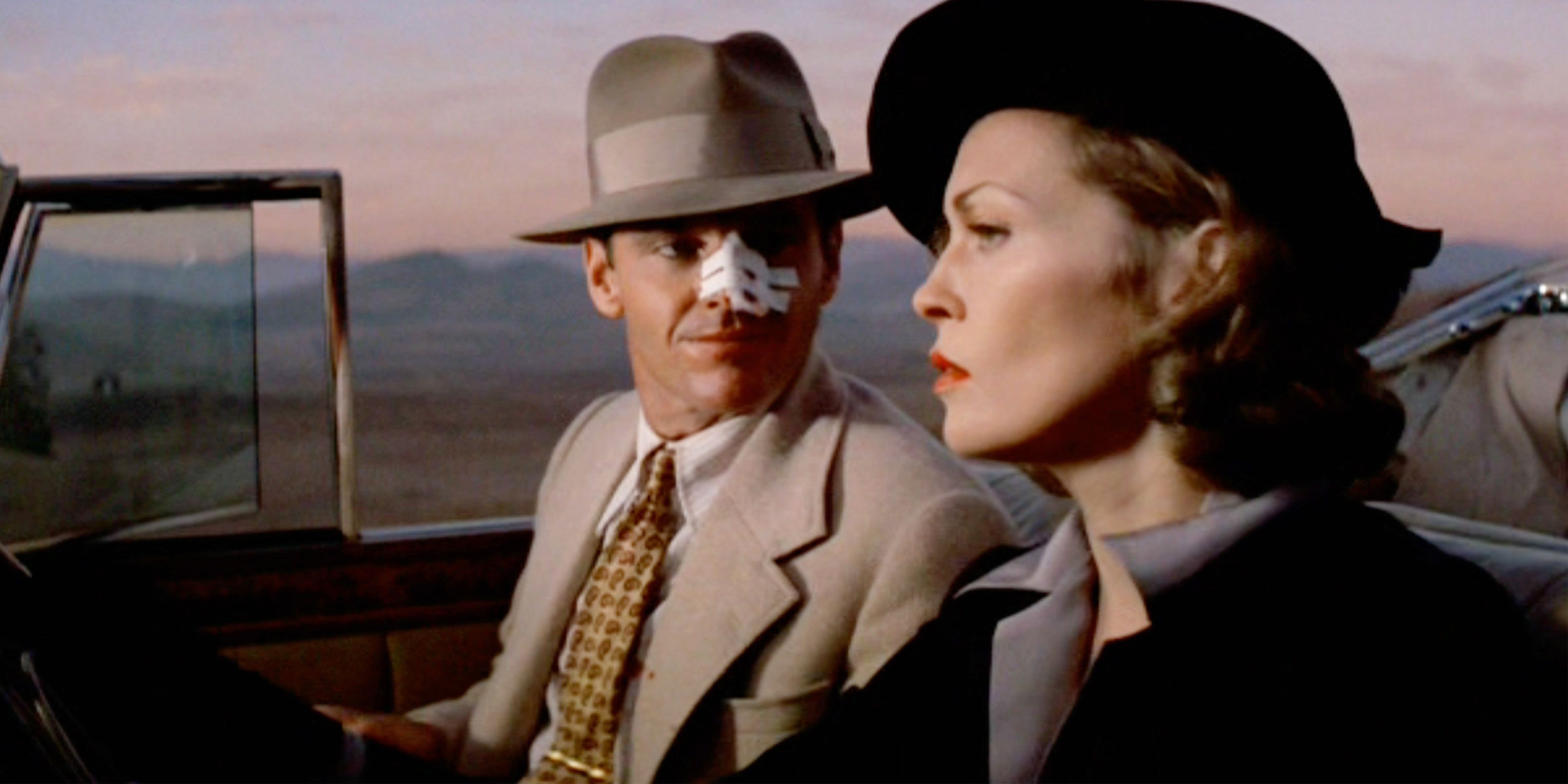 Jack Nicholson and Faye Dunaway in a car in Chinatown