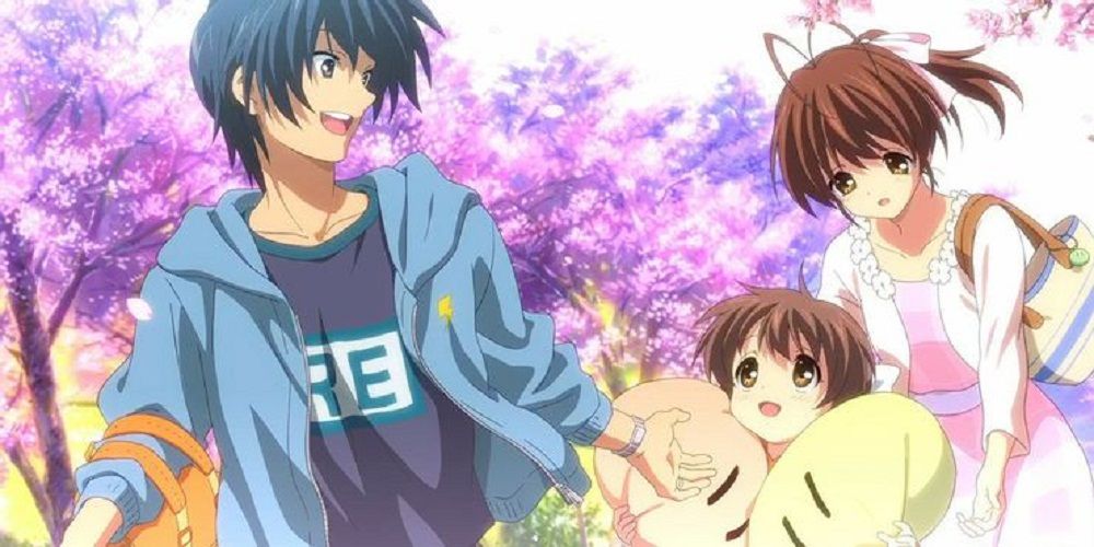 Tomoyo Okazaki, Nagisa Furukawa, and Kotomi Ichinose as a happy family in Clannad After Story