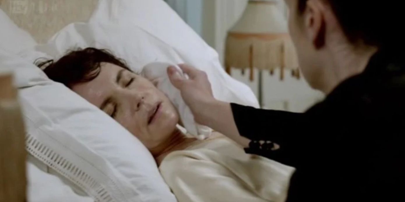 Cora Crawley unwell in bed in Downton Abbey