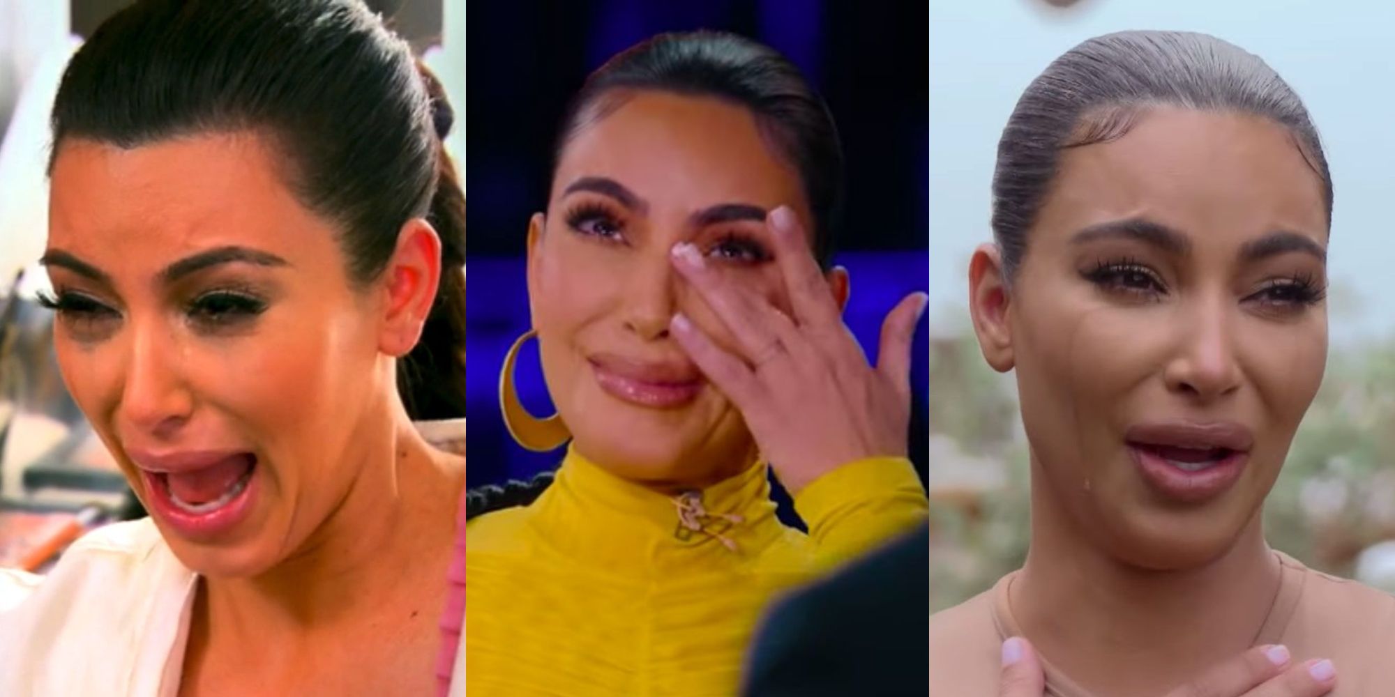 Split image: Kim Kardashian crying on three different occasions