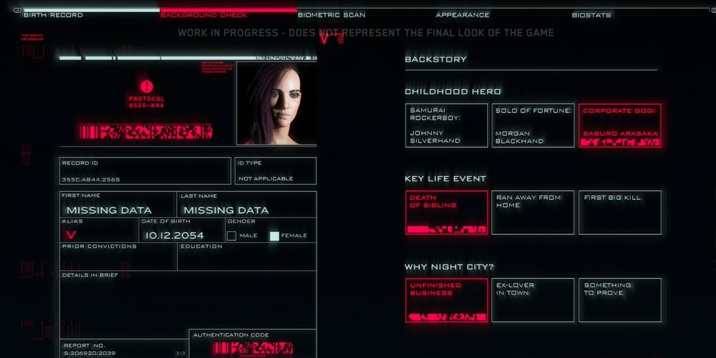 Cyberpunk 2077 Cut Character Background