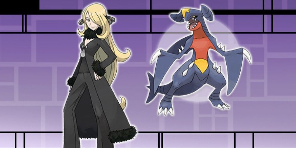Artwork of Cynthia and her Garchomp