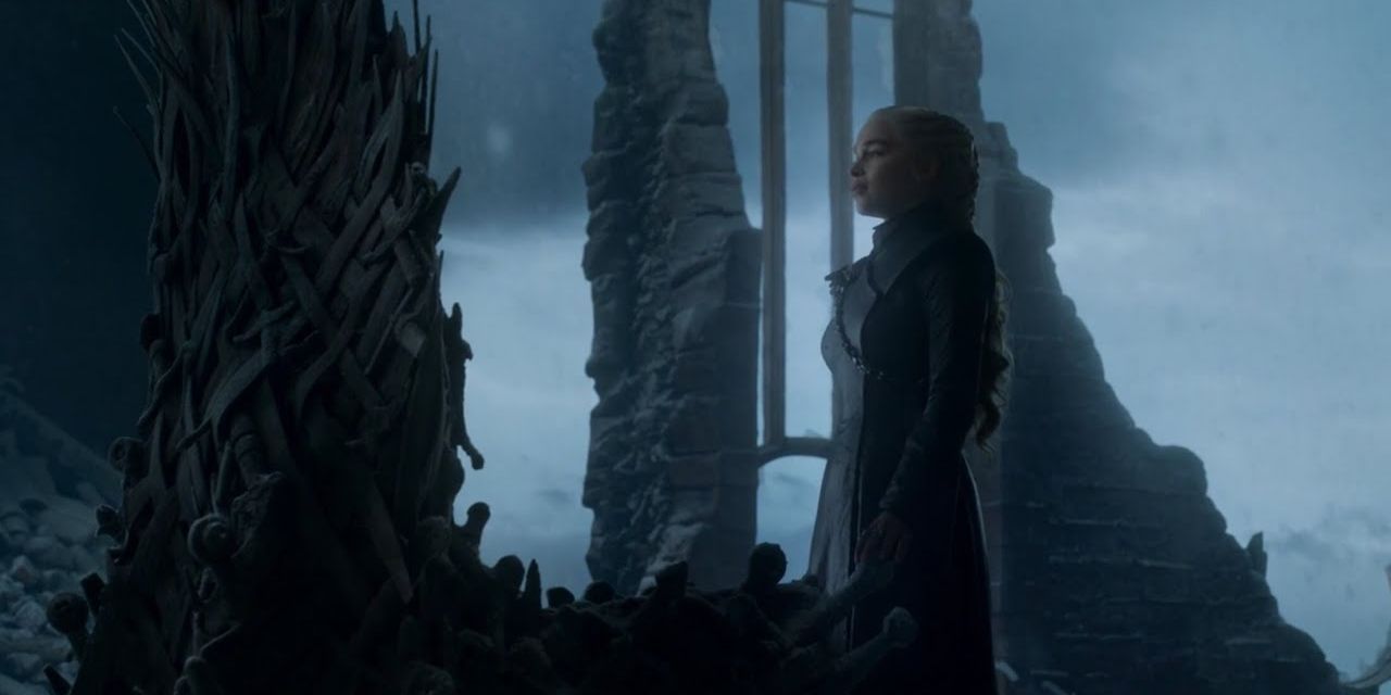 Daenerys in front of the Iron Throne in Game of Thrones