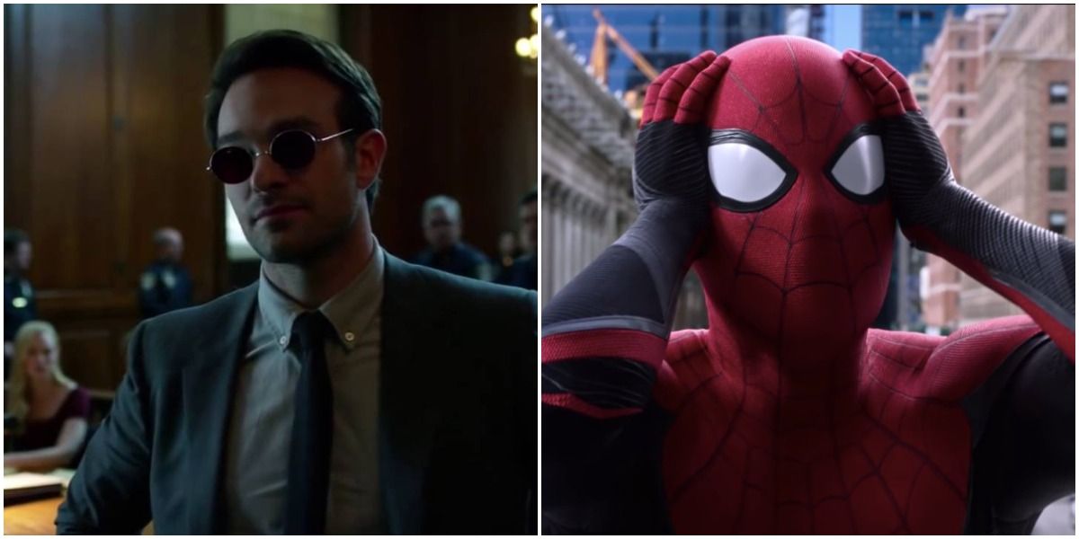 Matt Murdock in Netflix's Daredevil and Tom Holland as Spider-Man in Spider-Man: Far From Home