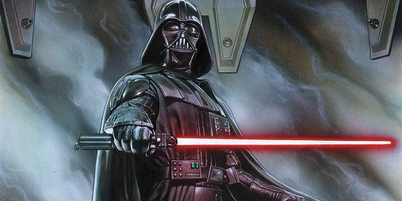 Darth Vader with lightsaber looking up