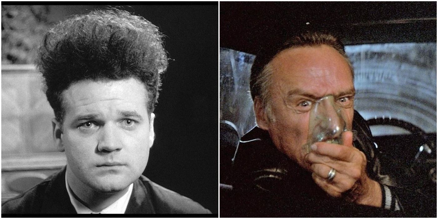 Henry Spencer em Eraserhead com expressão gentil/Frank Booth com máscara de oxigênio parecendo maníaco em Blue Velvet