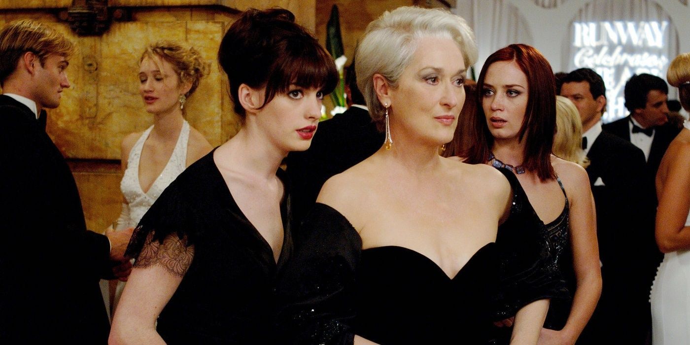 Anne Hathaway, Meryl Streep e Emily Blunt em O Diabo Veste Prada