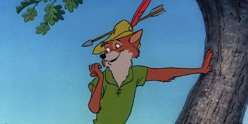Disneys Robin Hood with an arrow through his hat