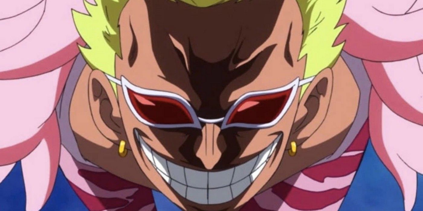 Doflamingo smiling up close in One Piece