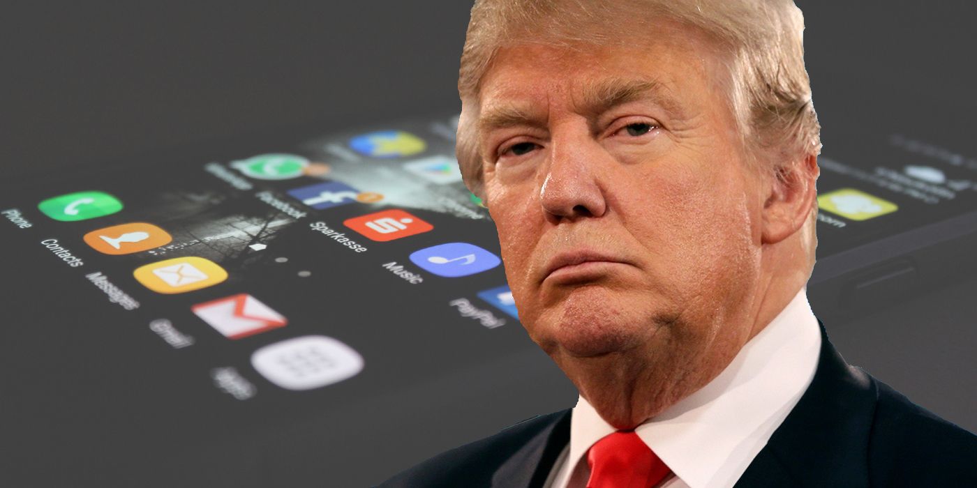 Donald Trump and smartphone with social media app icons