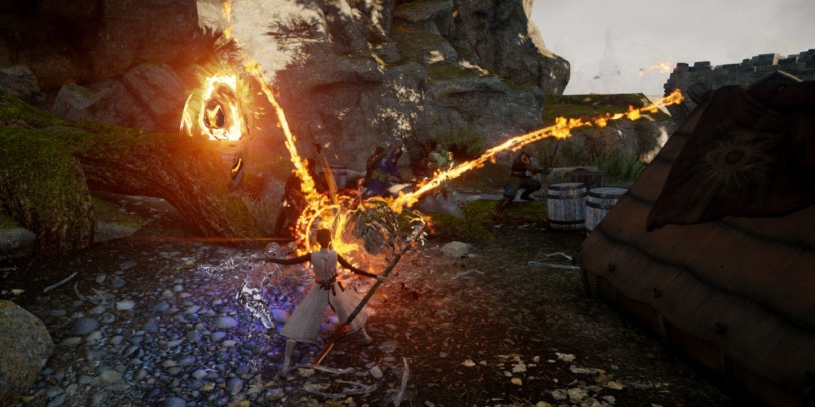 An Inquisitor mage uses fire magic in Dragon Age: Inquisition