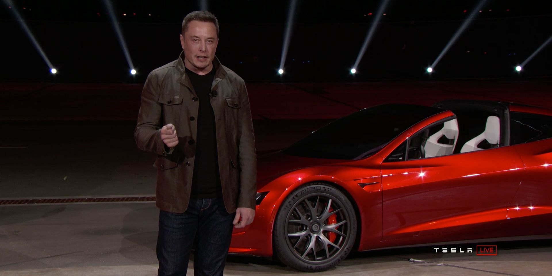 Elon Musk presenting the new Tesla Roadster