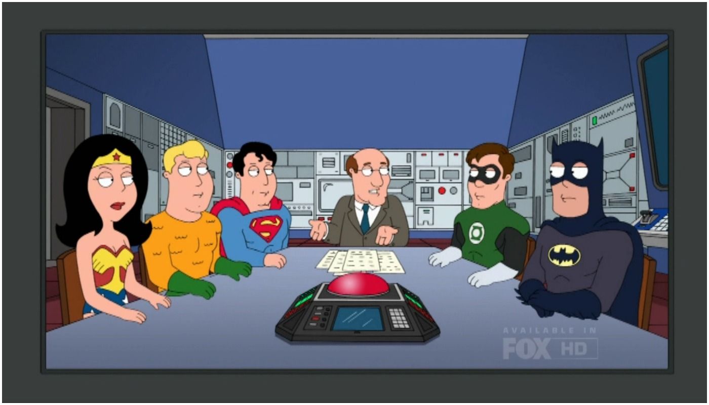 Justice League meeting with their accountant.