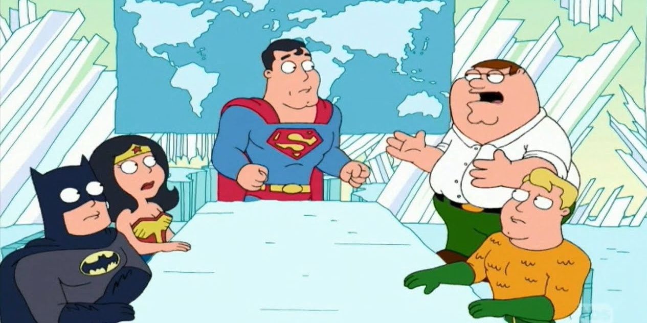 Peter interrupting a Justice League meeting.
