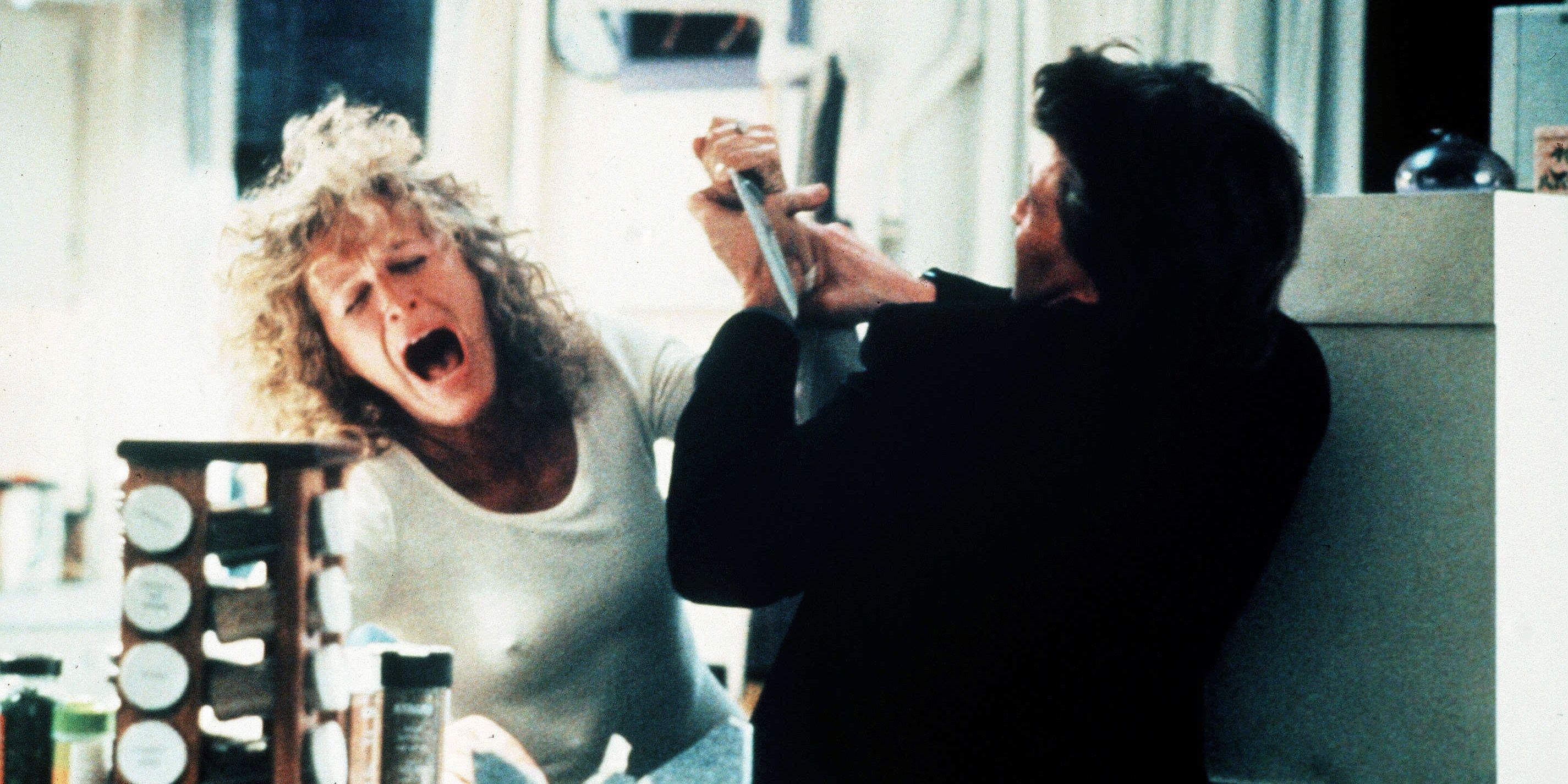 An image of Glenn Close and Michael Douglas fighting in Fatal Attraction