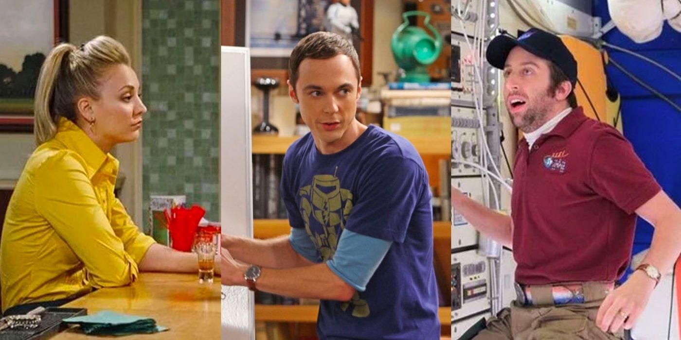 Split image of Penny, Sheldon, and Howard in The Big Bang Theory