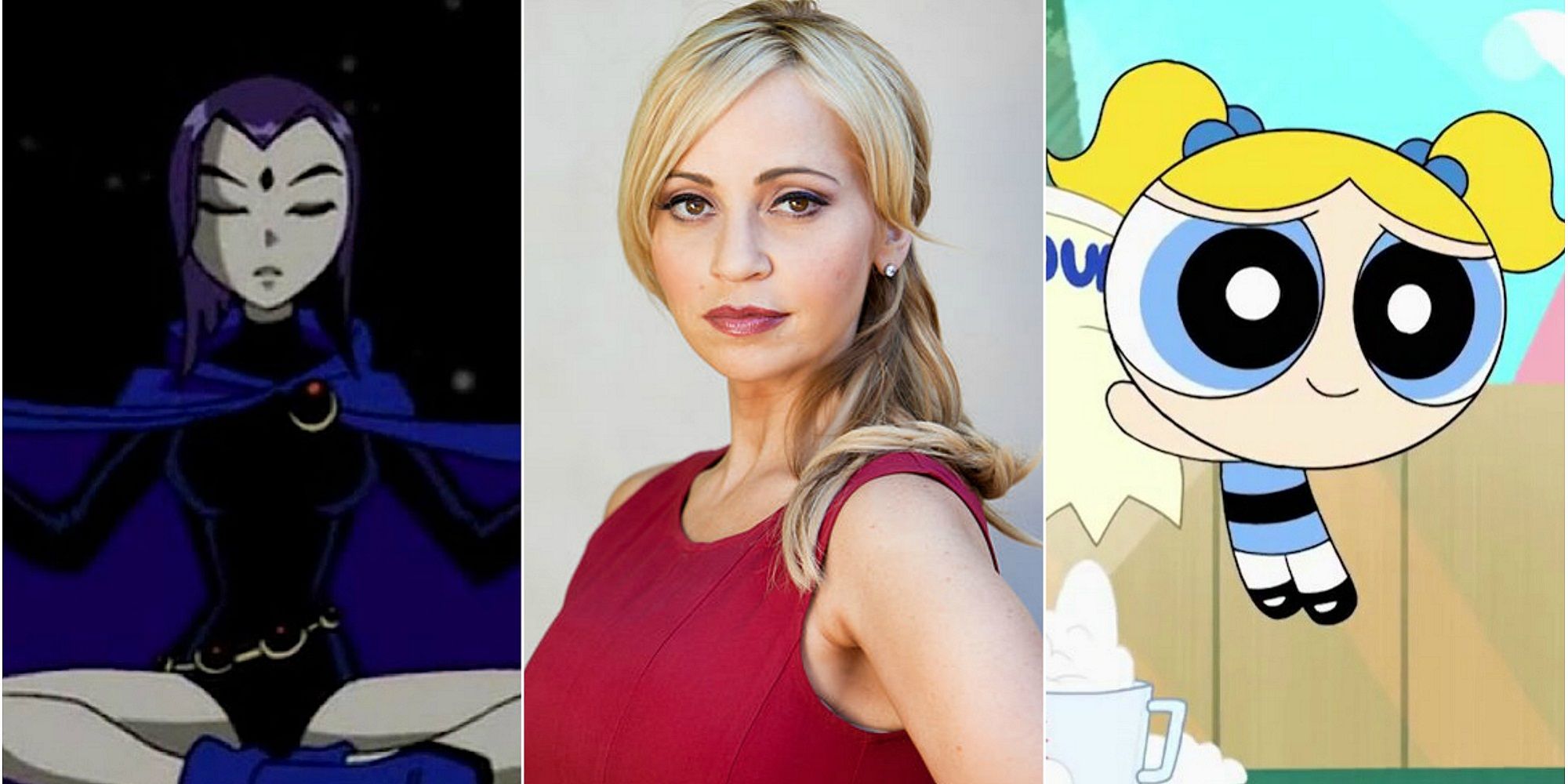 Voice actor Tara Strong as both Raven from Teen Titans Go! and Bubbles from The Power Puff Girls