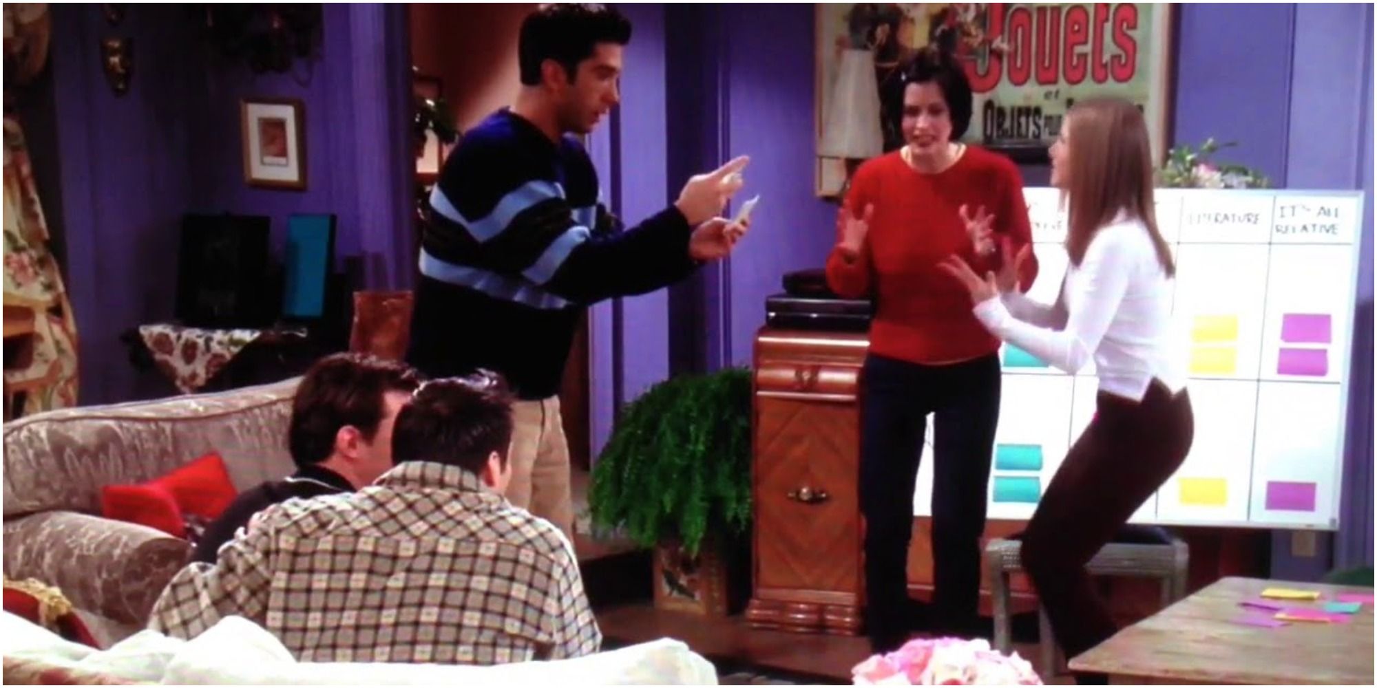 Rachel, Monica, Chandler, Joey and Ross doing a quiz in friends