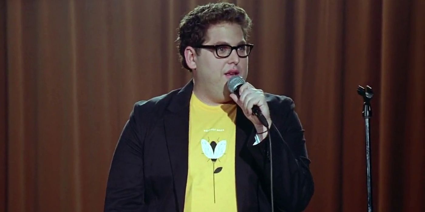 Screenshot of Jonah Hill as Leo from Funny People Doing Stand Up