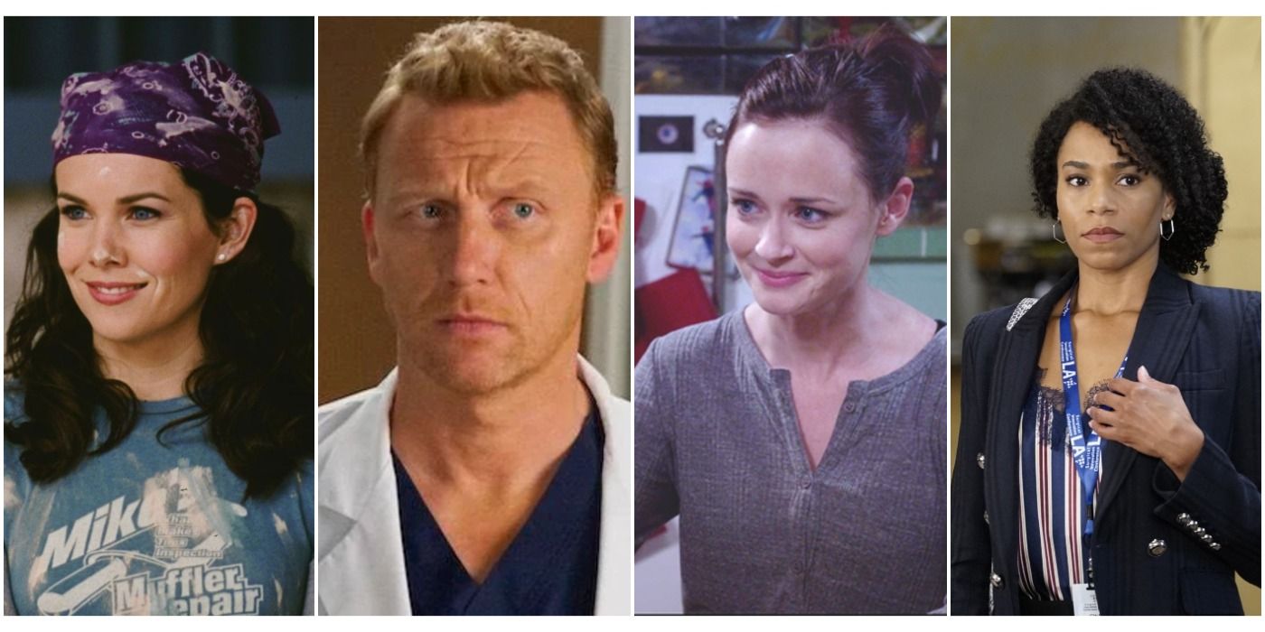 Lorelai in bandana with paint on her face/Owen looking pensive/Rory smiling/Maggie wearing lanyard
