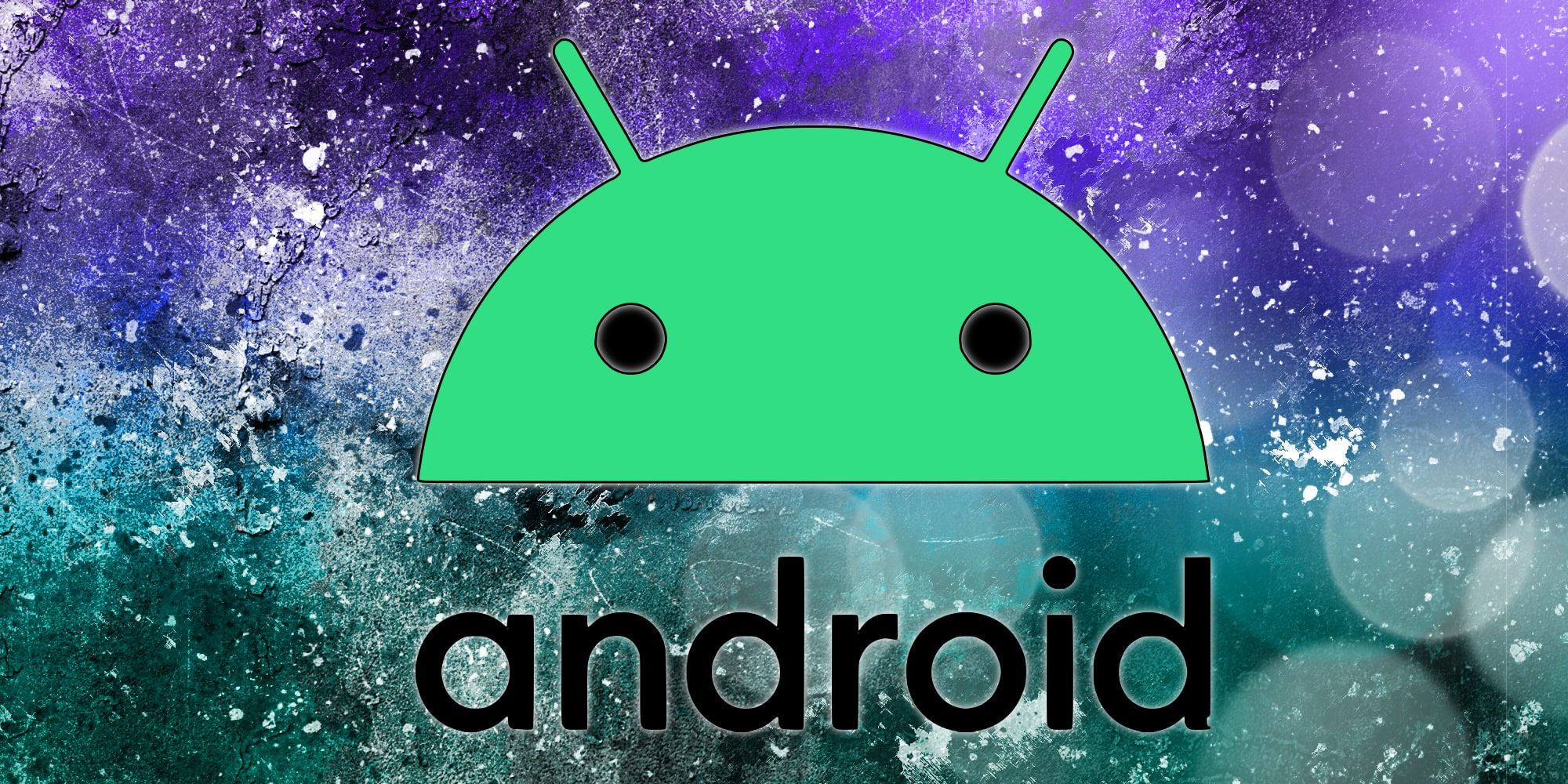 Green Android logo over a purple background