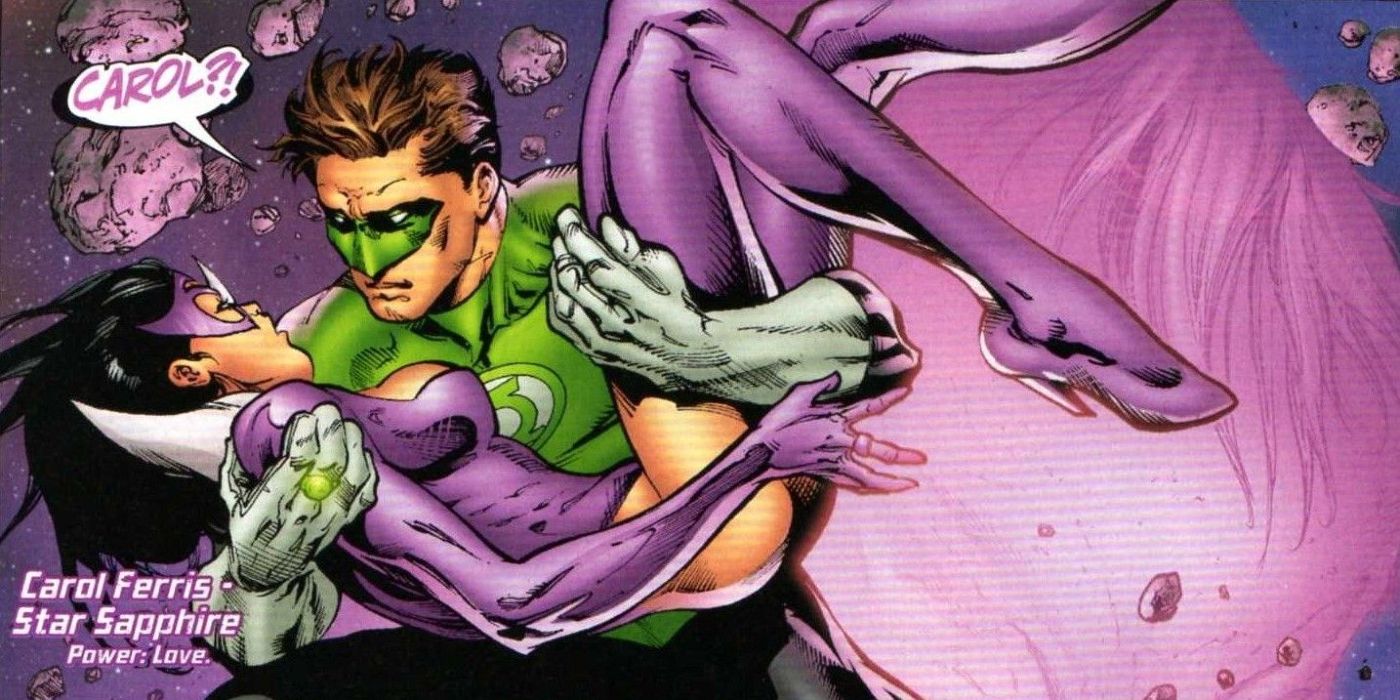 Green Lantern holding Star Sapphire in his arms in DC comics