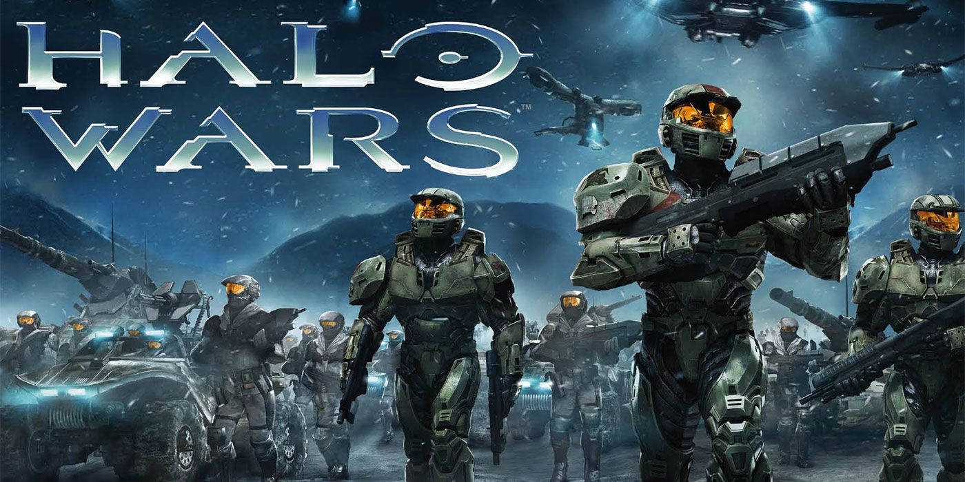 A group of human soldiers stand together in a banner image for Halo Wars 
