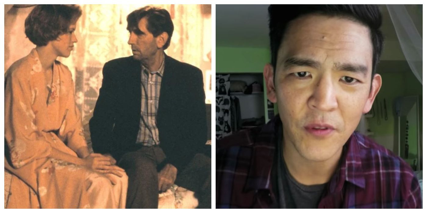 Harry Dean Stanton and molly ringwald in pretty in pink and john cho in searching