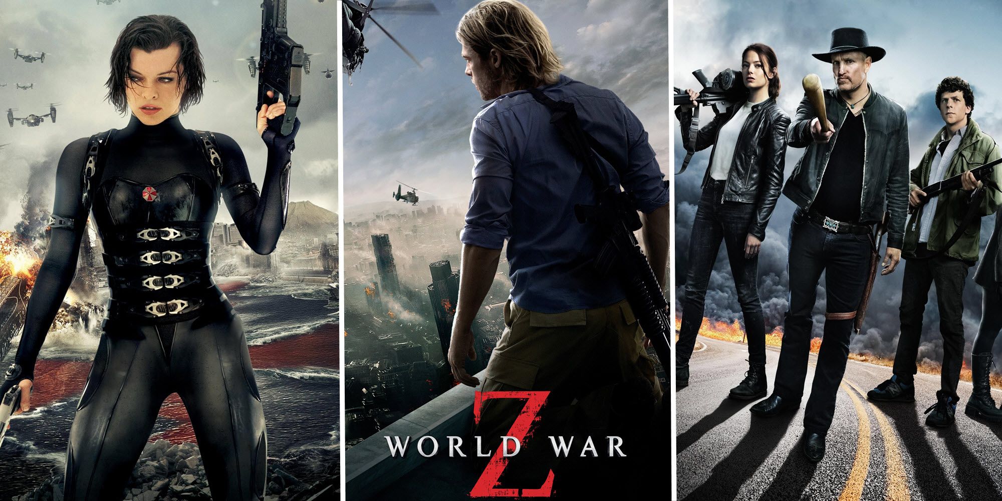 Highest-Grossing Zombie Movies zombieland resident evil world war z posters combined