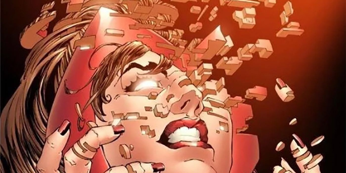 Scarlet Witch disintegrating from cover of House of M Marvel Comic