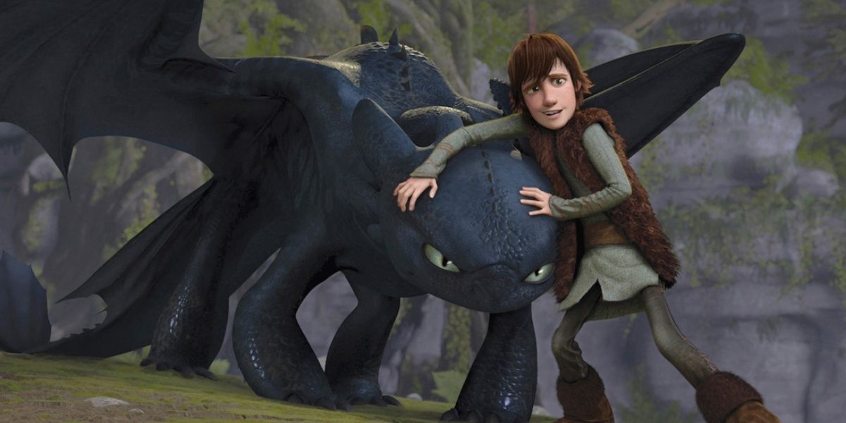 Hiccup attempts to calm Toothless down in How to Train Your Dragon