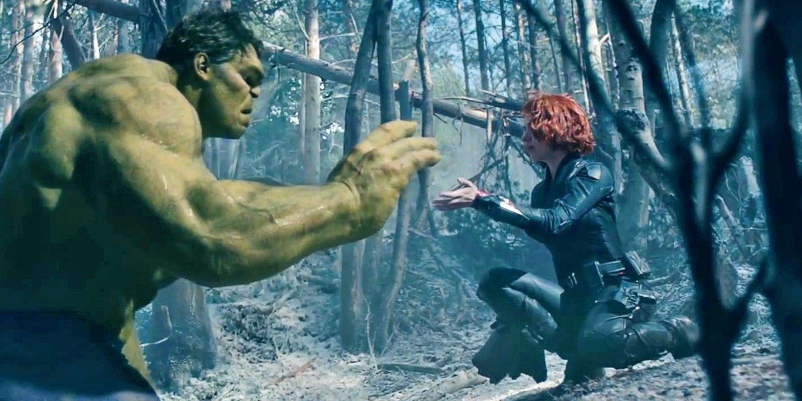 Black Widow touches Hulk's hand in Age of Ultron