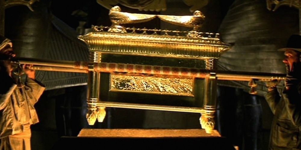 Indy and Sallah raise the Ark of the Covenant in Raiders of the Lost Ark