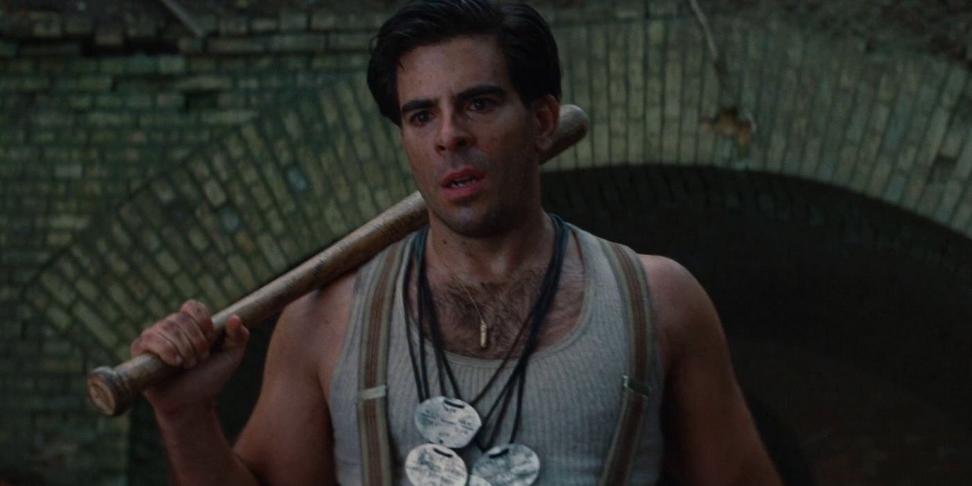 The Bear Jew exits a tunnel carrying a baseball bat in Inglourious Basterds