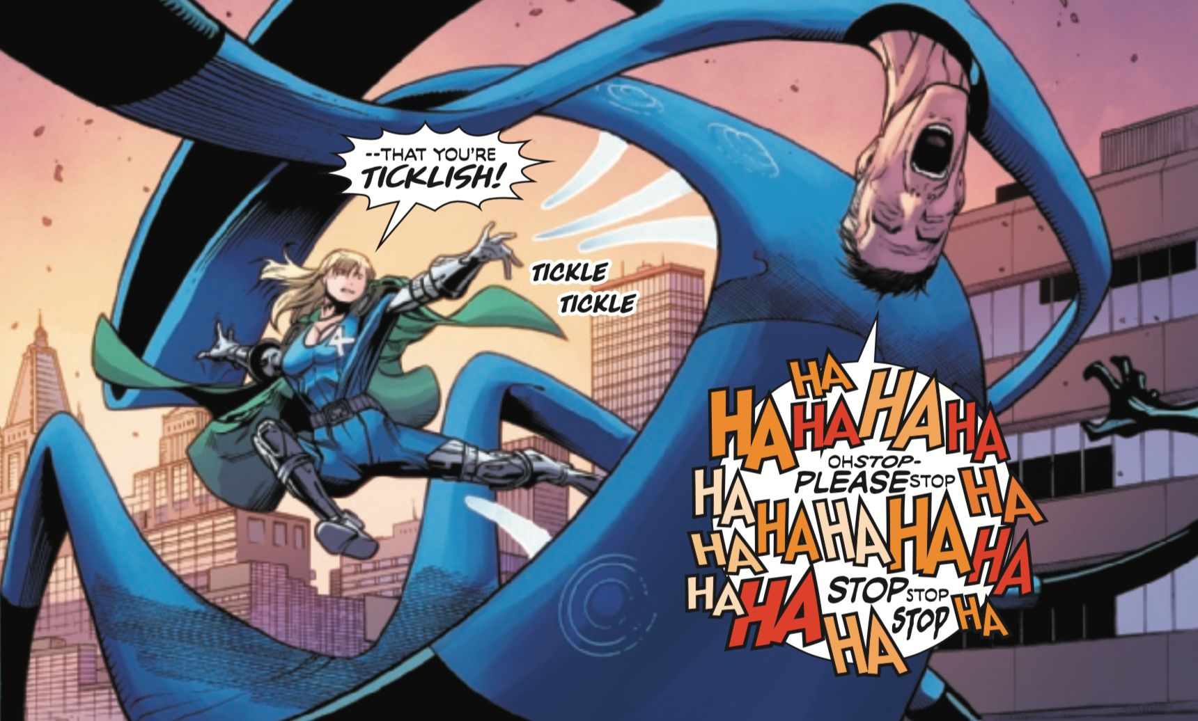 Invisible Woman Exploits Mr. Fantastic's Tickling Weakness